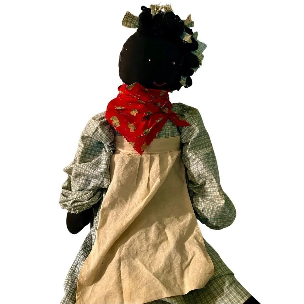 Beautiful Primitive Folk Art African American Doll Cloth Handmade 28” Tall